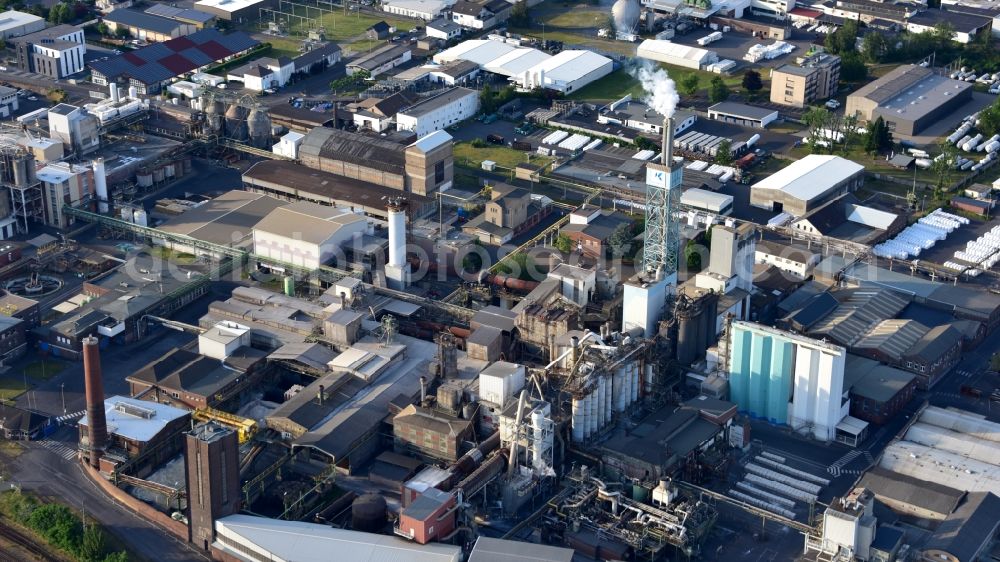 Bad Hönningen from above - Solvay factory in Bad Hoenningen in the state Rhineland-Palatinate, Germany