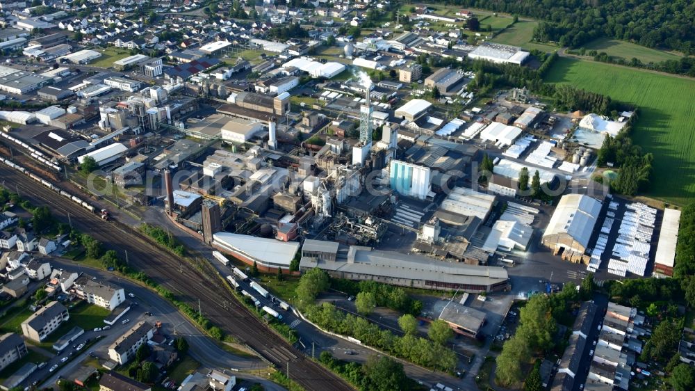 Bad Hönningen from the bird's eye view: Solvay factory in Bad Hoenningen in the state Rhineland-Palatinate, Germany