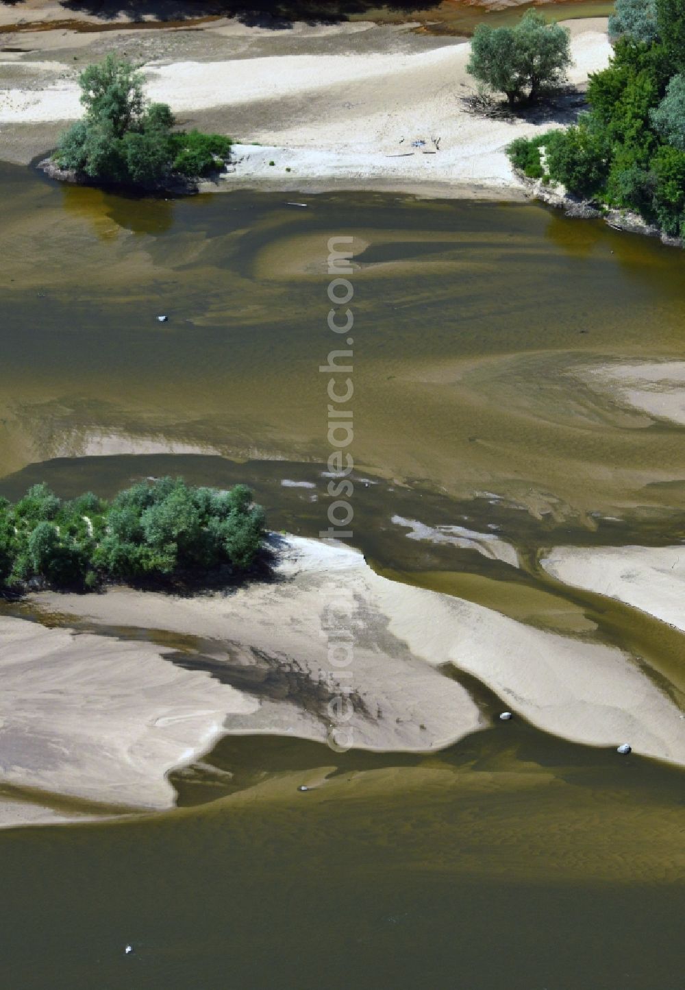 Aerial image Warschau - Summer Due to lower water level on the banks of the weichsel river on Lesie Bielanskim in Warsaw in Poland