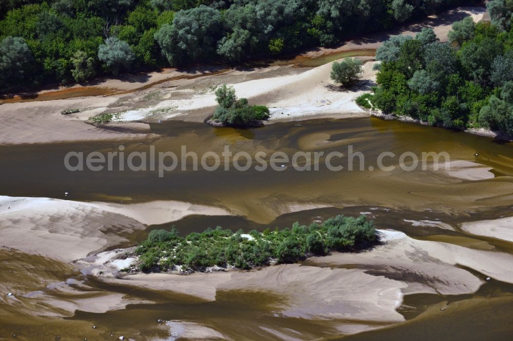 Aerial photograph Warschau - Summer Due to lower water level on the banks of the weichsel river on Lesie Bielanskim in Warsaw in Poland