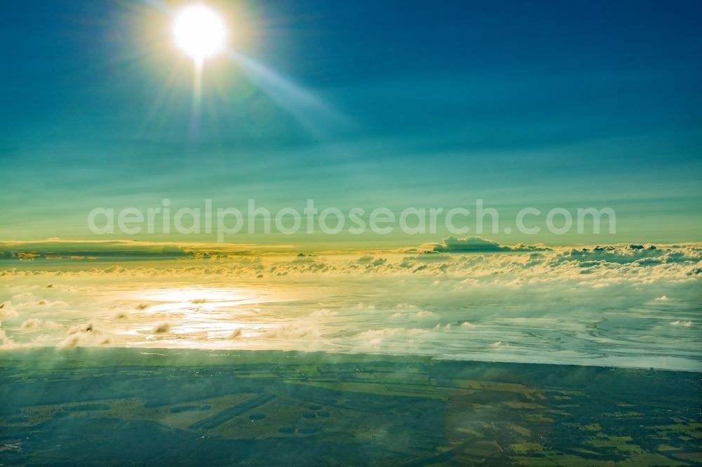 Aerial image Cuxhaven - Sunset over the Wadden Sea landscape on the North Sea coast in Cuxhaven in the state, Germany