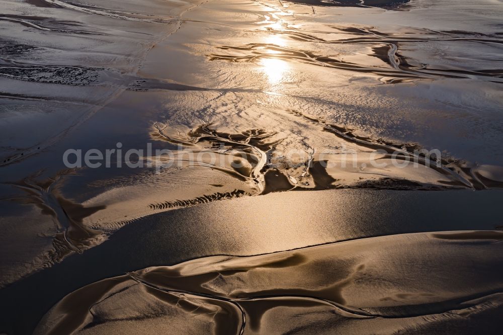 Cuxhaven from above - Sunset over the Wadden Sea landscape on the North Sea coast in Cuxhaven in the state, Germany