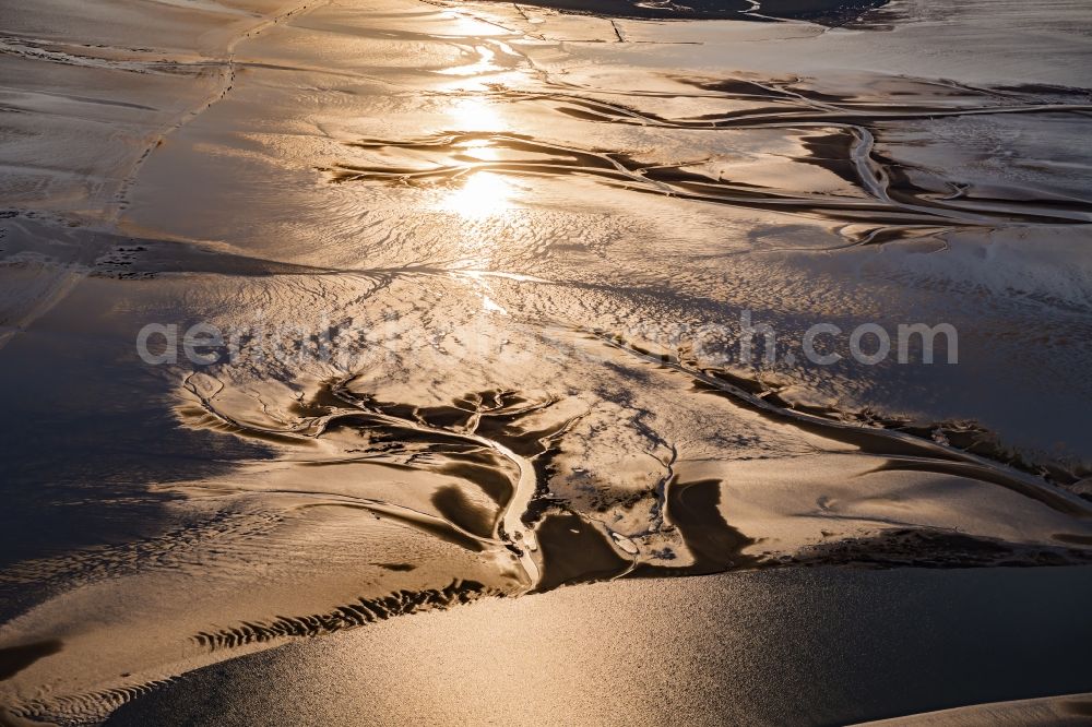 Cuxhaven from the bird's eye view: Sunset over the Wadden Sea landscape on the North Sea coast in Cuxhaven in the state, Germany