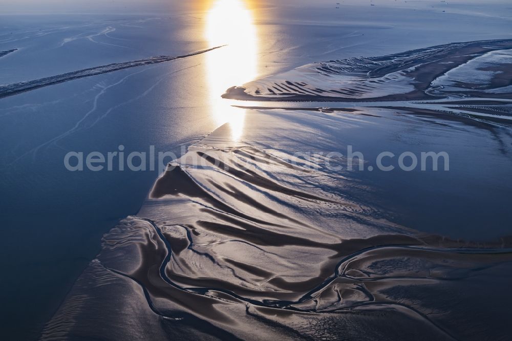 Aerial image Cuxhaven - Sunset over the Wadden Sea landscape on the North Sea coast in Cuxhaven in the state, Germany