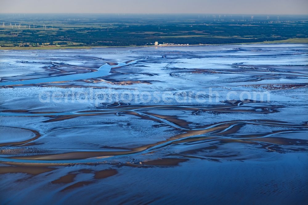 Cuxhaven from above - Sunset over the Wadden Sea landscape on the North Sea coast in Cuxhaven in the state, Germany