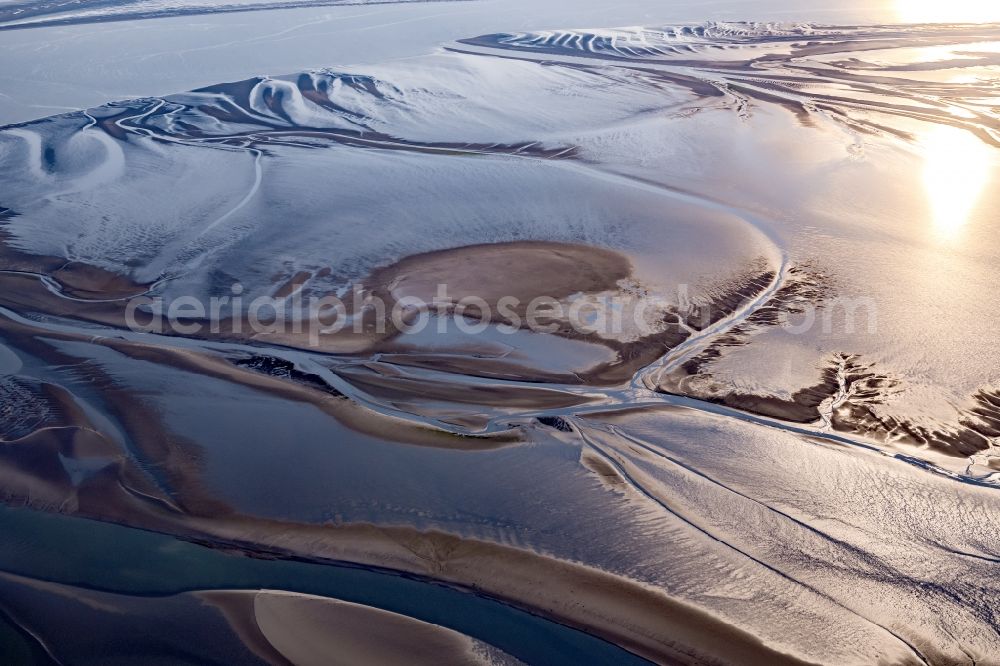 Aerial photograph Cuxhaven - Sunset over the Wadden Sea landscape on the North Sea coast in Cuxhaven in the state, Germany