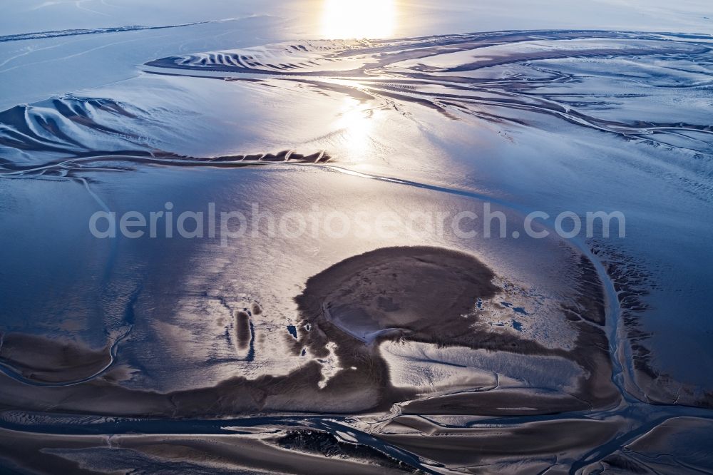 Cuxhaven from the bird's eye view: Sunset over the Wadden Sea landscape on the North Sea coast in Cuxhaven in the state, Germany