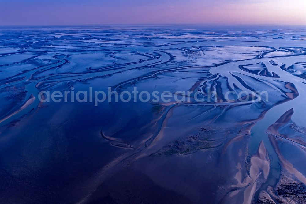 Aerial photograph Cuxhaven - Sunset over the Wadden Sea landscape on the North Sea coast in Cuxhaven in the state, Germany