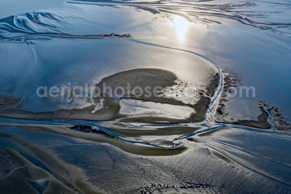 Cuxhaven from the bird's eye view: Sunset over the Wadden Sea landscape on the North Sea coast in Cuxhaven in the state, Germany