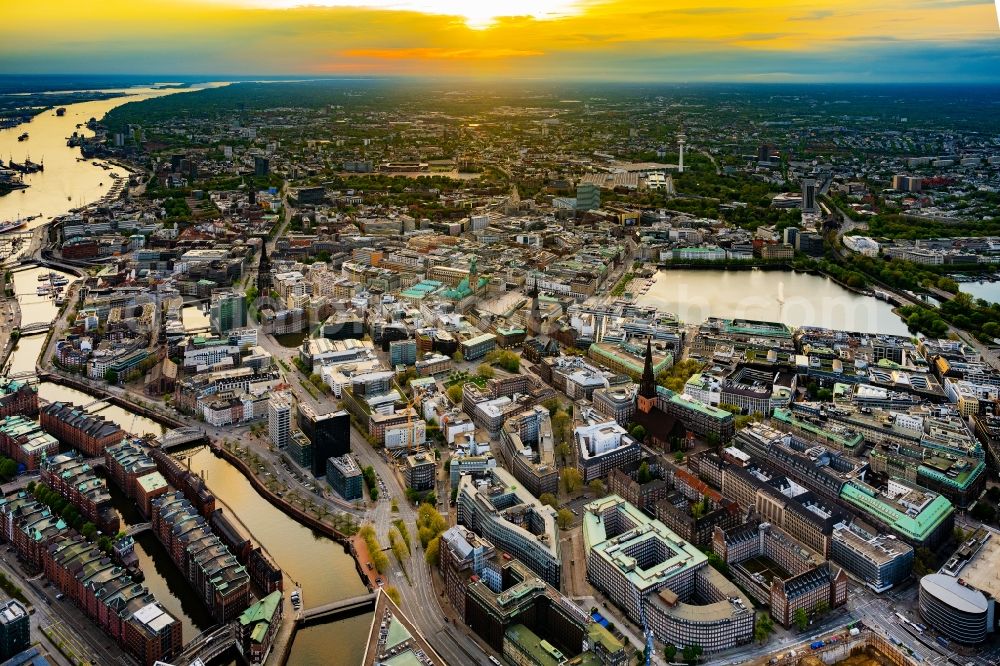 Aerial image Hamburg - Sunset over the city of Hamburg, Germany