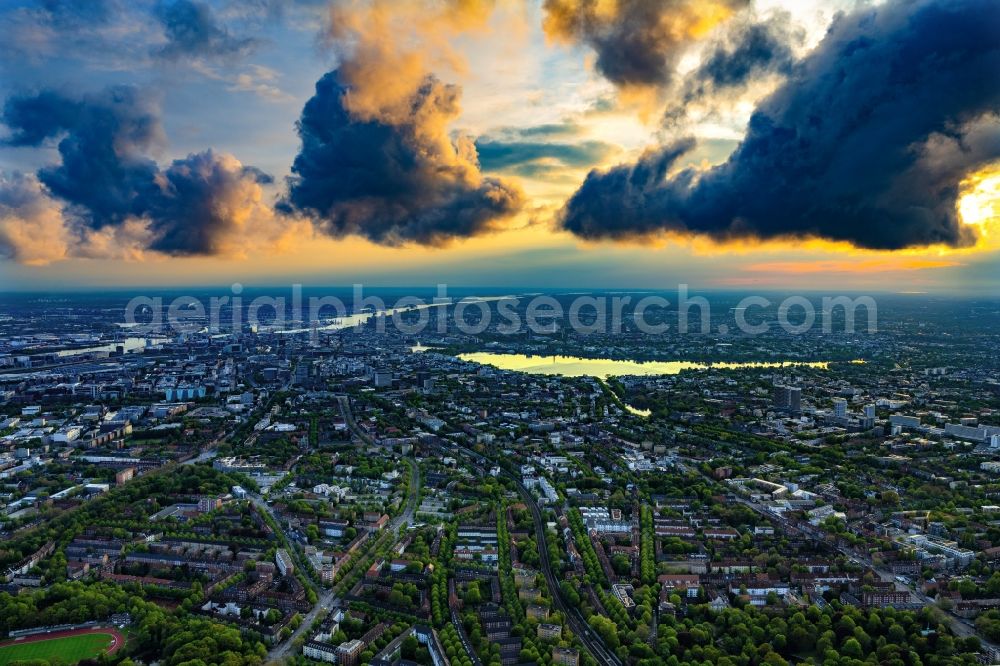 Hamburg from the bird's eye view: Sunset over the city of Hamburg, Germany