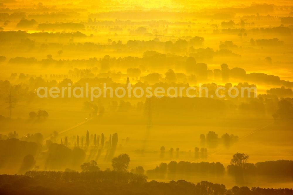 Gravenkamp from above - Sunset over the countryside on Ahse - river course in Gravenkamp in the state North Rhine-Westphalia, Germany