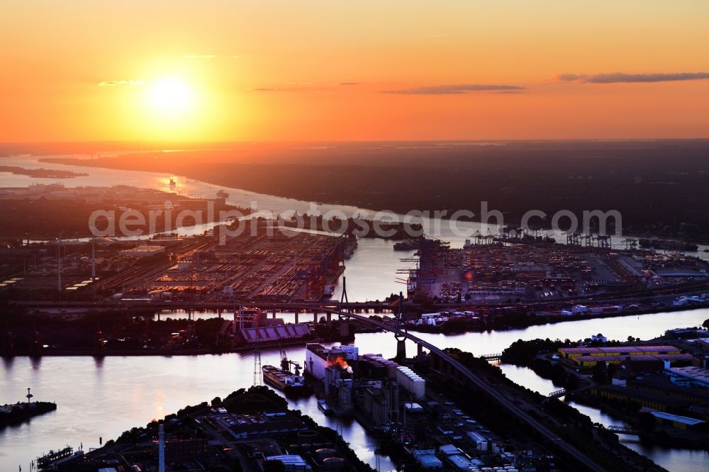 Aerial photograph Hamburg - Sunset over the countryside of the Harbour in Hamburg