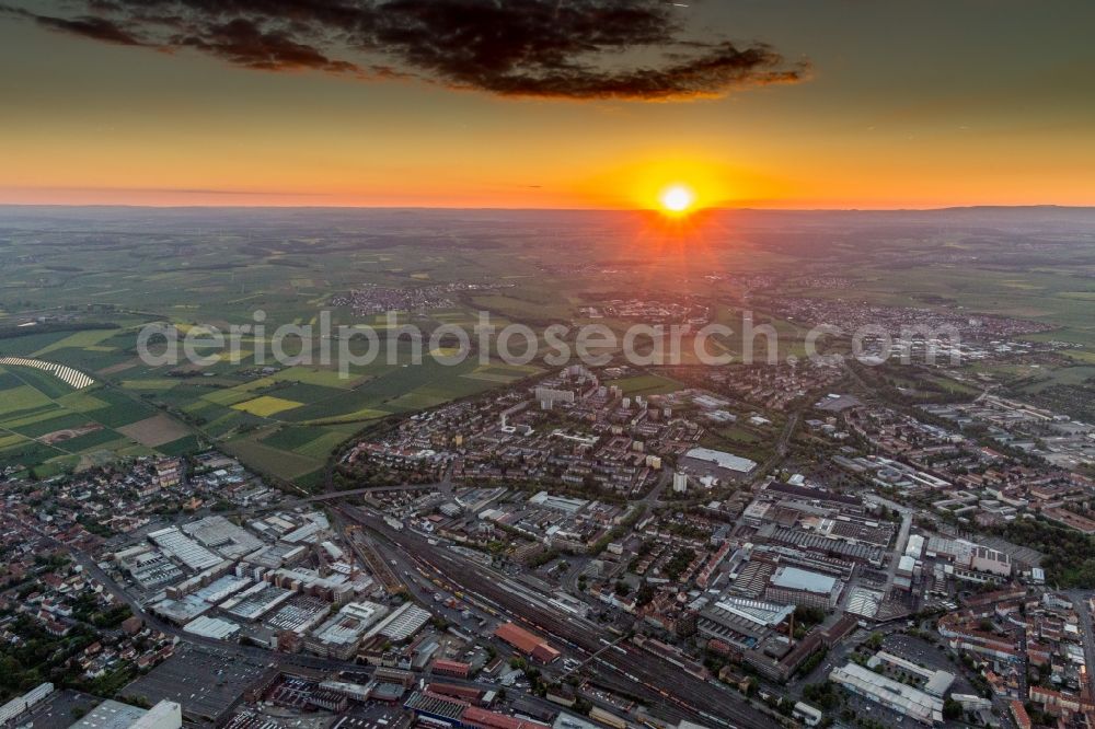 Schweinfurt from the bird's eye view: Sunset over the countryside von Mainfranken in Schweinfurt in the state Bavaria, Germany