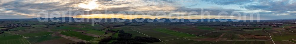 Billigheim-Ingenheim from above - Sunset over the countryside Pfaelzerwalds vom Horbachtal aus in Billigheim-Ingenheim in the state Rhineland-Palatinate, Germany