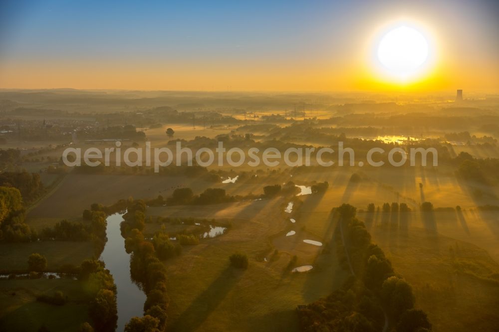 Aerial image Hamm - Sunrise over the countryside Oberwerrieser Mersch in Hamm in the state North Rhine-Westphalia, Germany