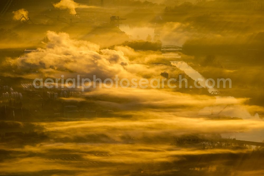 Aerial image Hamm - Sunrise at coal-fired power plant of RWE in the district Schmehausen of Hamm in North Rhine-Westphalia