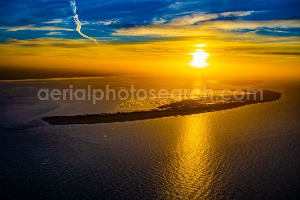 Wangerooge from the bird's eye view: At the first light on the North Sea coast in Wangerooge in the state Lower Saxony