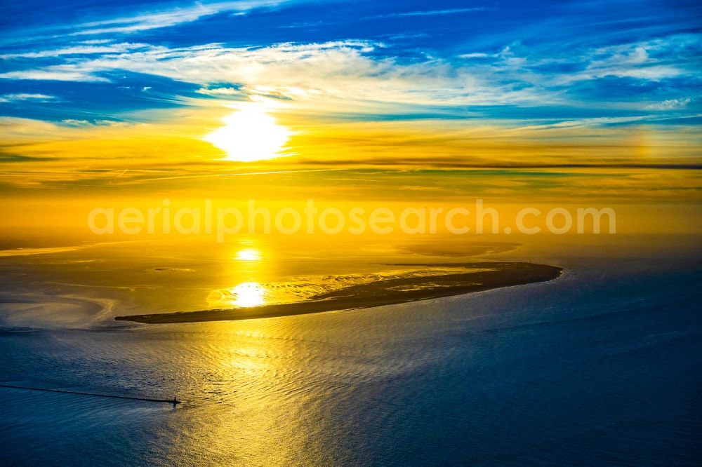 Wangerooge from the bird's eye view: At the first light on the North Sea coast in Wangerooge in the state Lower Saxony