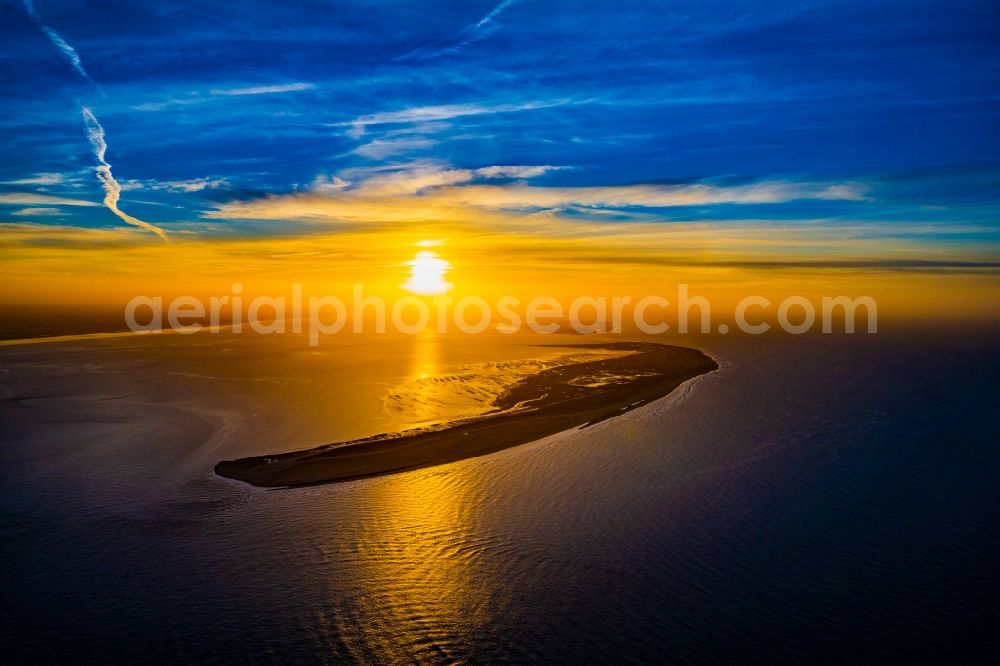 Wangerooge from the bird's eye view: At the first light on the North Sea coast in Wangerooge in the state Lower Saxony