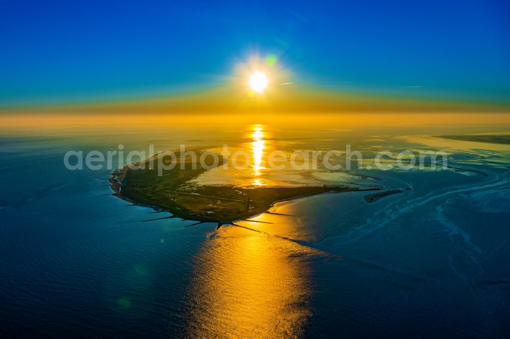 Wangerooge from the bird's eye view: At the first light on the North Sea coast in Wangerooge in the state Lower Saxony