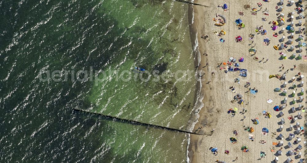 Aerial image Kühlungsborn - Sunbathing, swimming and relaxing on the Baltic Sea - beach in Kuehlungsborn in Mecklenburg-Western Pomerania