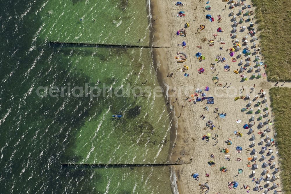 Aerial photograph Kühlungsborn - Sunbathing, swimming and relaxing on the Baltic Sea - beach in Kuehlungsborn in Mecklenburg-Western Pomerania