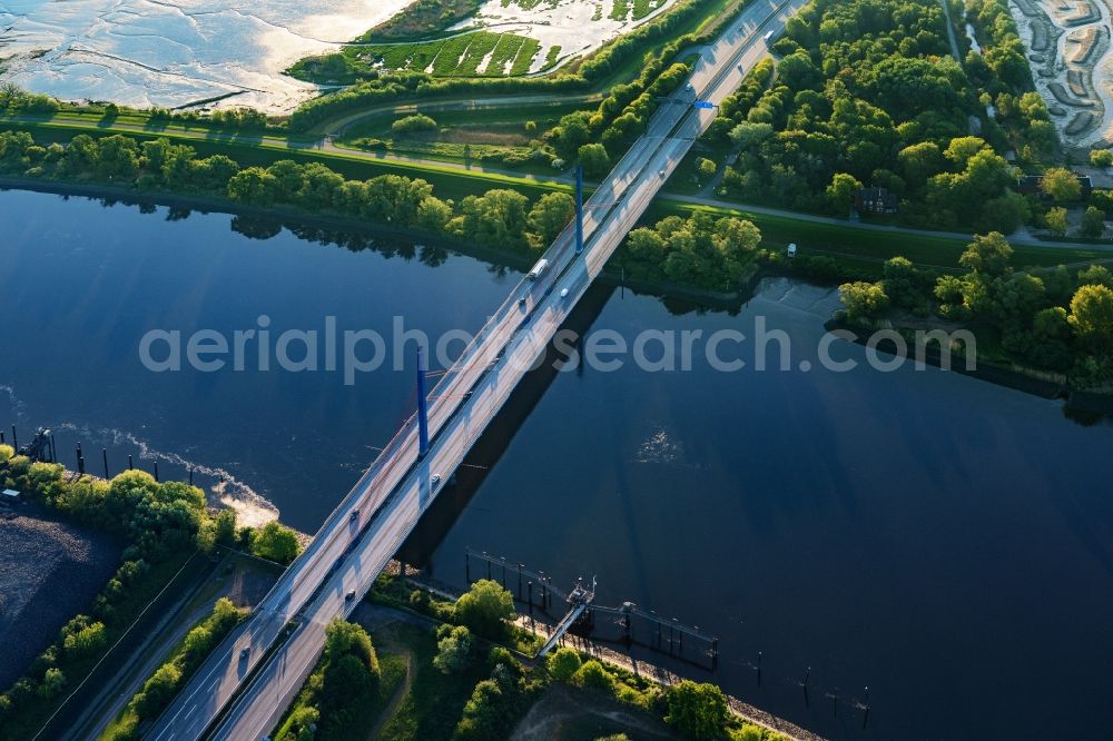 Aerial image Hamburg - Sunset on motorway bridge A1 Moorfleet in Hamburg, Germany