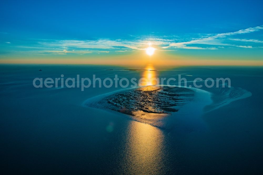 Friedrichskoog from above - Sunset over the North Sea coast in front of Friedrichskoog in the state of Schleswig-Holstein, Germany