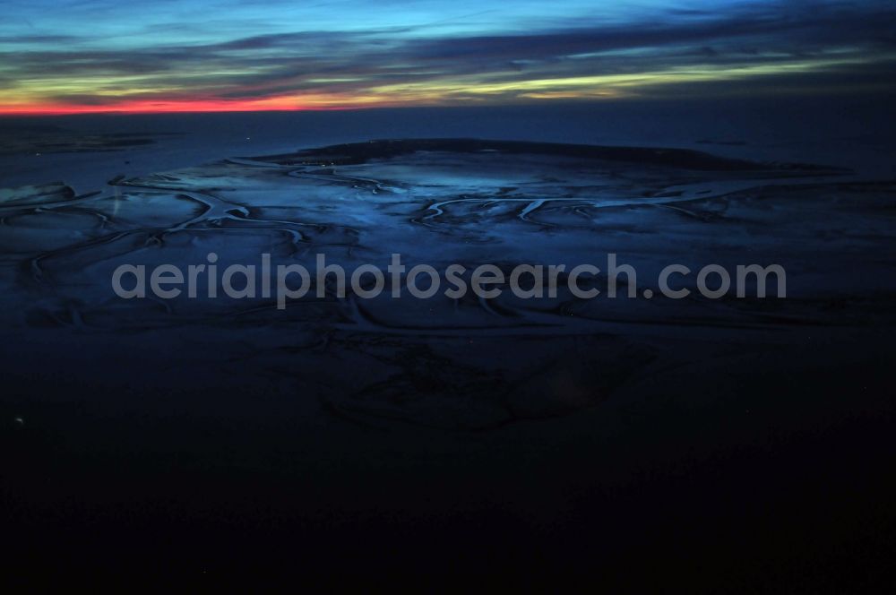 Aerial photograph Emden - North Sea coastal landscape with sunset at low tide on the Wadden Sea on the Ems estuary, near Emden in Lower Saxony