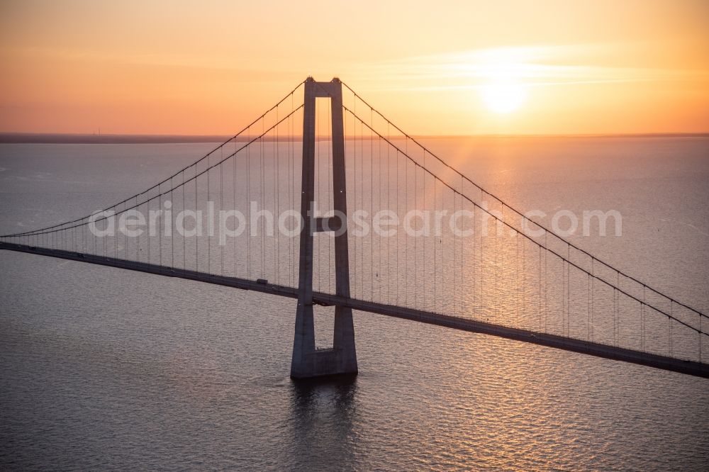 Aerial photograph Korsoer - Sunset on the bridge construction across the Great Belt in Korsoer in Syddanmark, Denmark