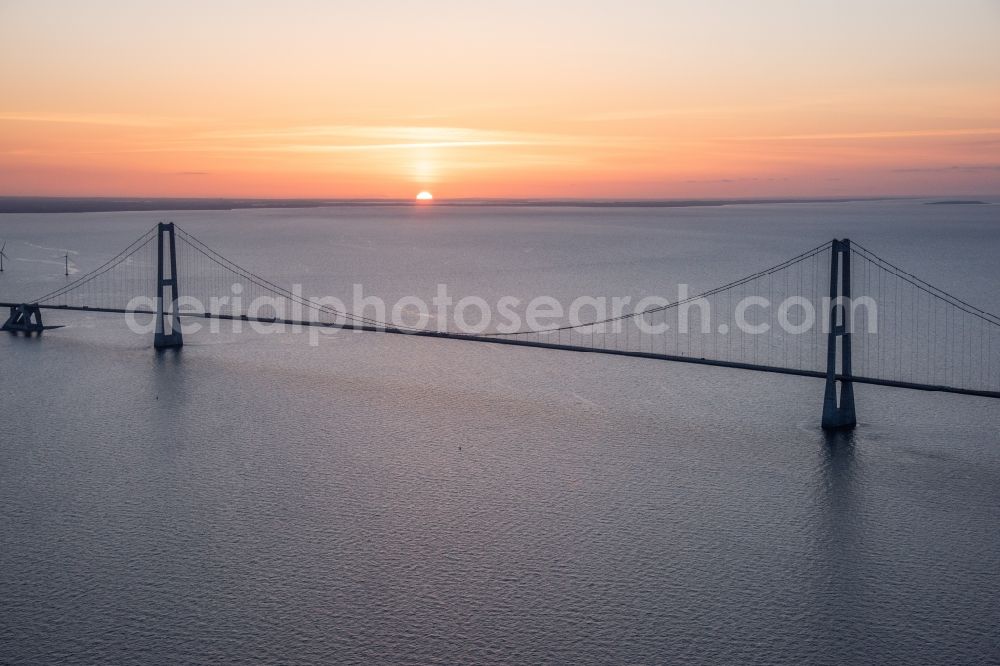 Korsoer from above - Sunset on the bridge construction across the Great Belt in Korsoer in Syddanmark, Denmark