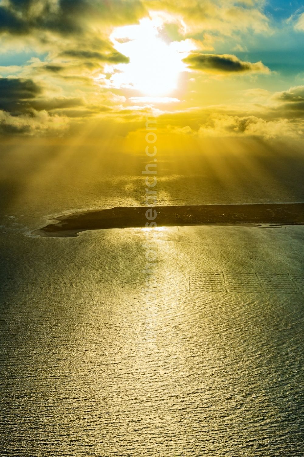 Aerial image Hörnum (Sylt) - Coastline on the sandy beach of North Sea by sunset in Hoernum (Sylt) on Island Sylt in the state Schleswig-Holstein, Germany