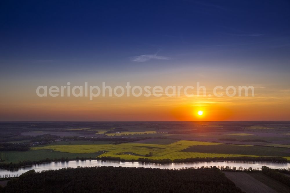 Aerial image Lärz - Sunset at Mecklenburg Lake District in Laerz in Mecklenburg - Western Pomerania