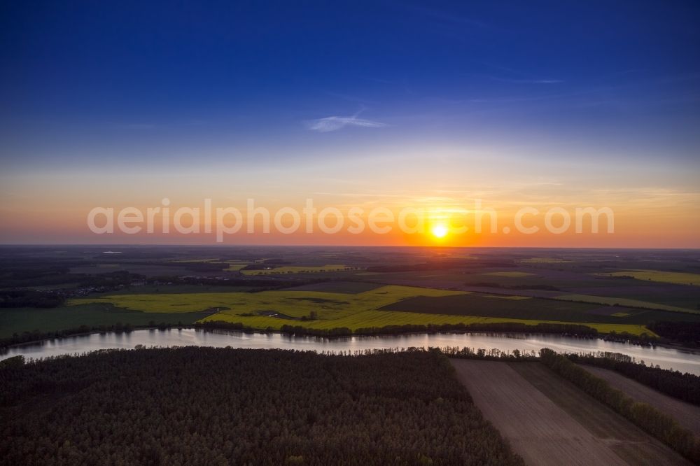 Aerial photograph Lärz - Sunset at Mecklenburg Lake District in Laerz in Mecklenburg - Western Pomerania