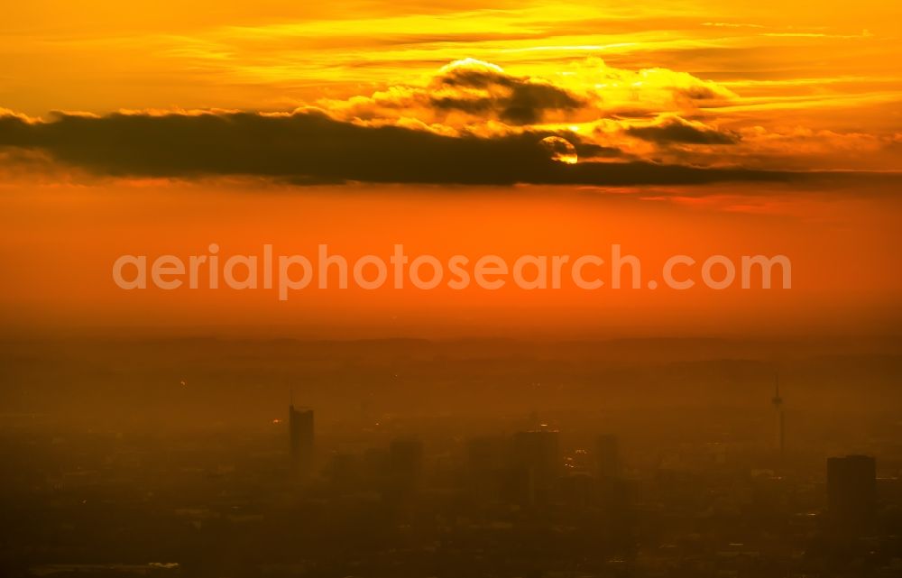 Aerial image Essen - Sunset-skyline in Essen in North Rhine-Westphalia