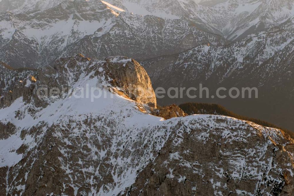 Aerial image Kempten - Sonnenuntergangsstimmung über den Alpenketten südlich der Region Kempten im Allgäu (Bayern).