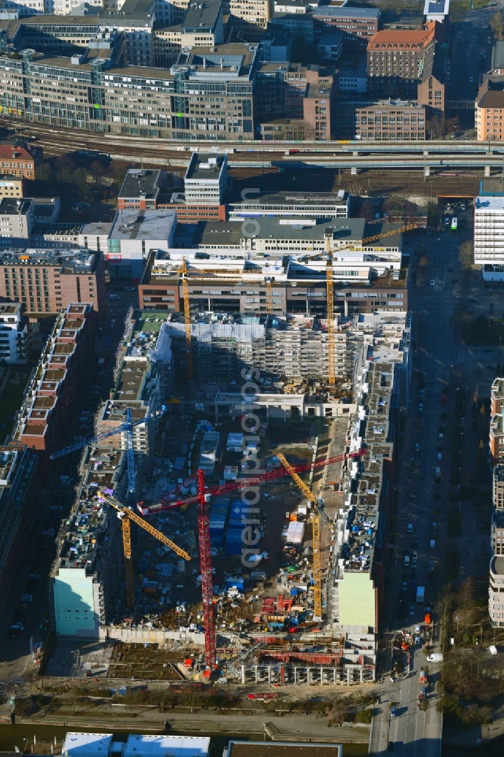 Aerial photograph Hamburg - Construction site to build a new multi-family residential complex Nagelsweg - Sonninstrasse in Hamburg, Germany