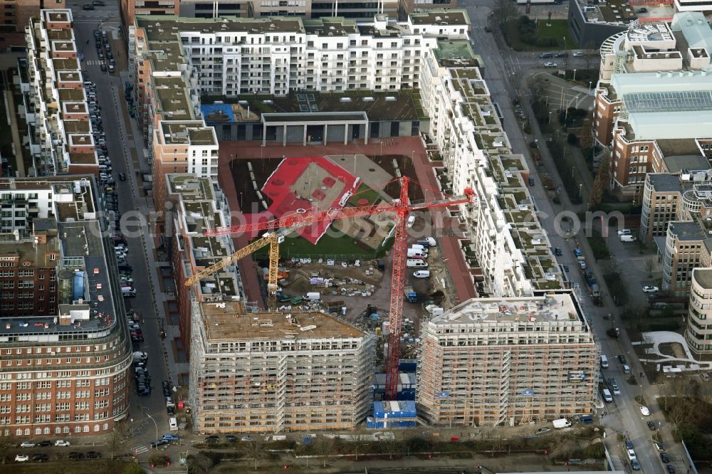 Hamburg from the bird's eye view: Construction site to build a new multi-family residential complex Nagelsweg - Sonninstrasse in Hamburg, Germany