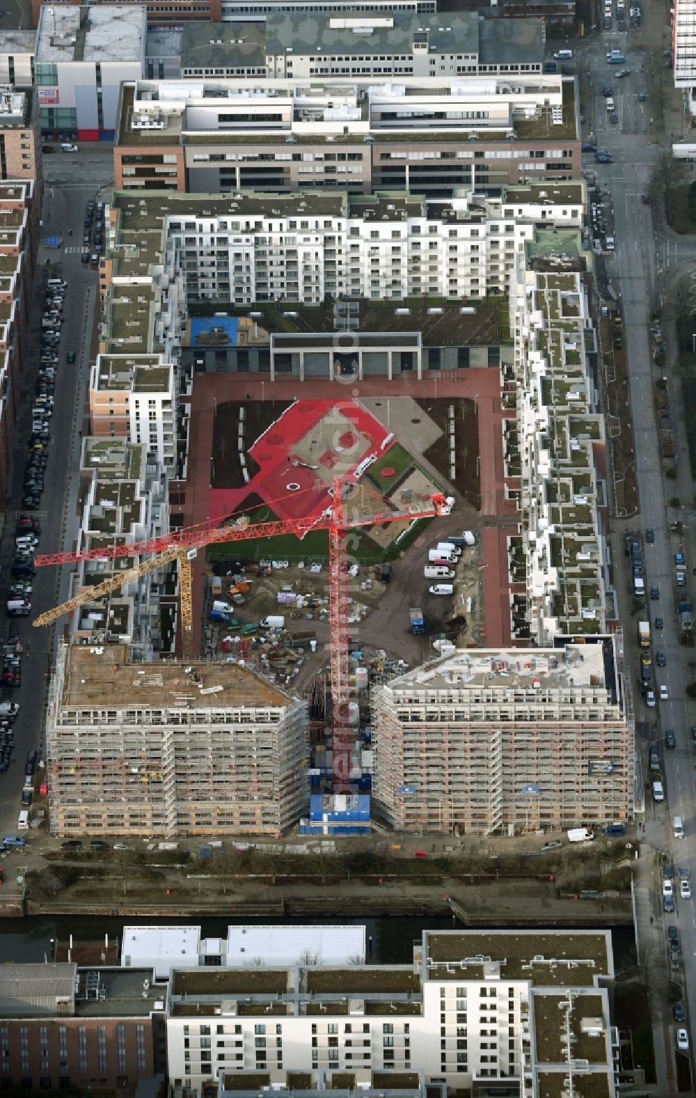 Aerial image Hamburg - Construction site to build a new multi-family residential complex Nagelsweg - Sonninstrasse in Hamburg, Germany