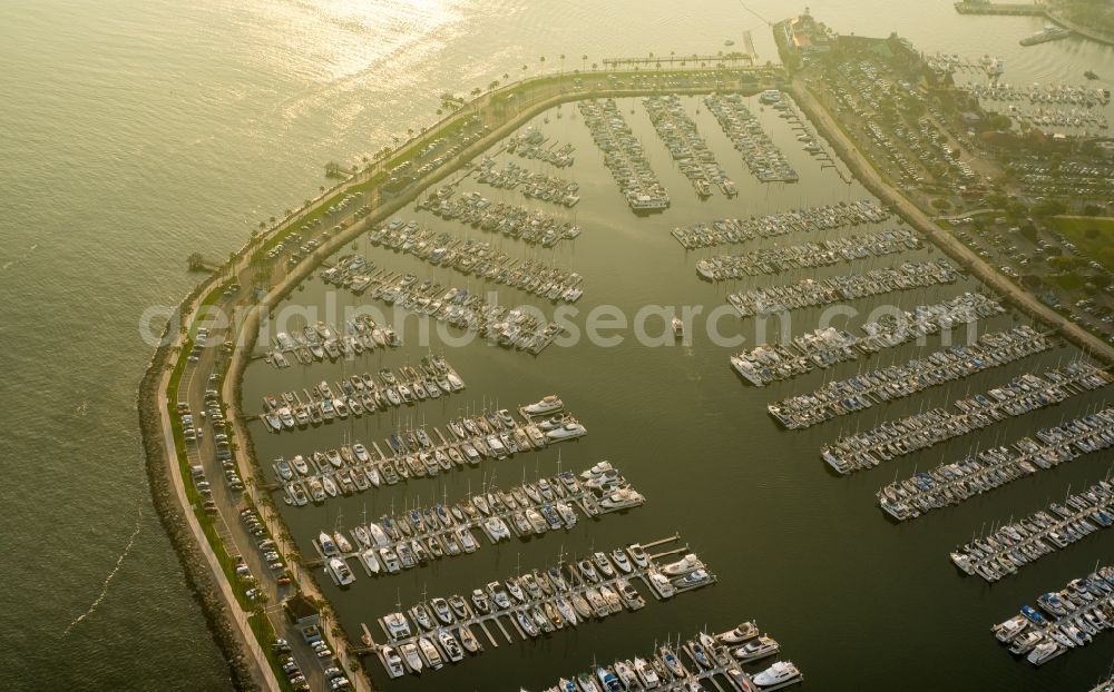 Aerial image Long Beach - Sun above the Marina on the Pacific Coast in Long Beach in California, USA