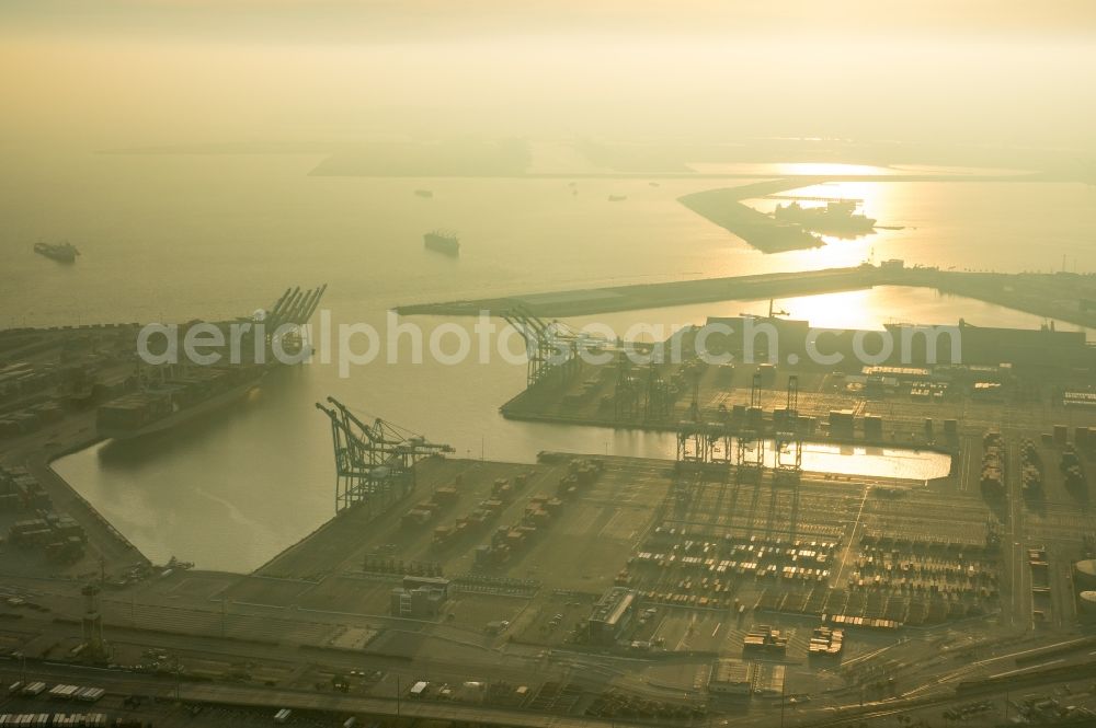 Aerial photograph Long Beach - Sun above the Marina on the Pacific Coast in Long Beach in California, USA