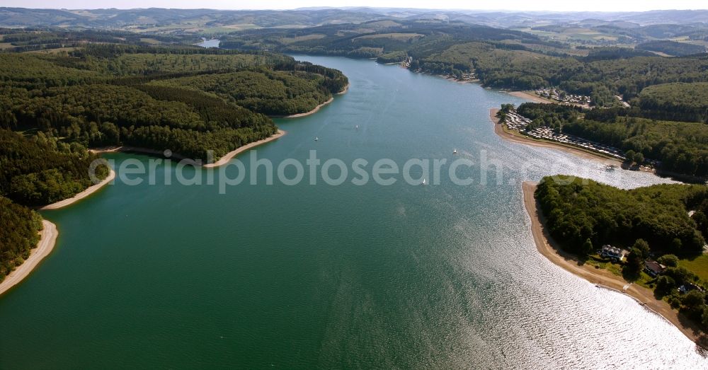 Sundern from above - View of the Sorpesee in Sundern in the state of North Rhine-Westphalia