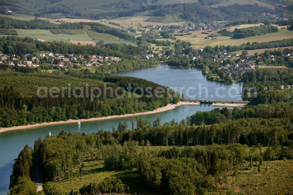 Sundern from above - View of the Sorpesee in Sundern in the state of North Rhine-Westphalia