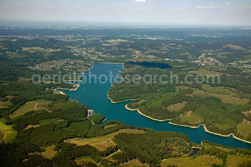 Sundern from above - View of the Sorpesee in Sundern in the state of North Rhine-Westphalia