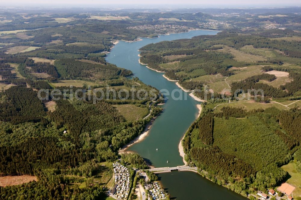 Sundern from above - View of the Sorpesee in Sundern in the state of North Rhine-Westphalia