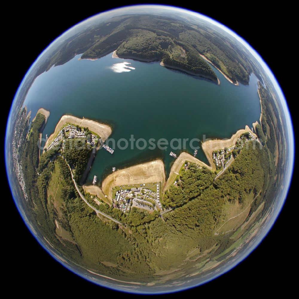 Aerial image Sundern - Fisheye view of the Sorpesee in Sundern in the state of North Rhine-Westphalia