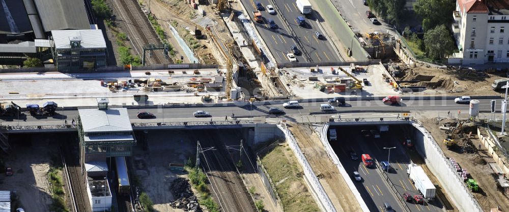 Berlin from above - Baustelle Autobahn-Brücke Spanauer Damm. Construction site motorway / highway bridge Spandauer Damm.