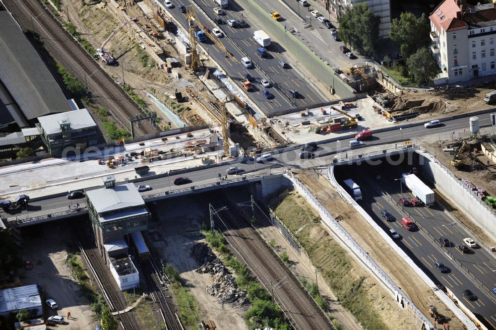 Berlin from the bird's eye view: Baustelle Autobahn-Brücke Spanauer Damm. Construction site motorway / highway bridge Spandauer Damm.