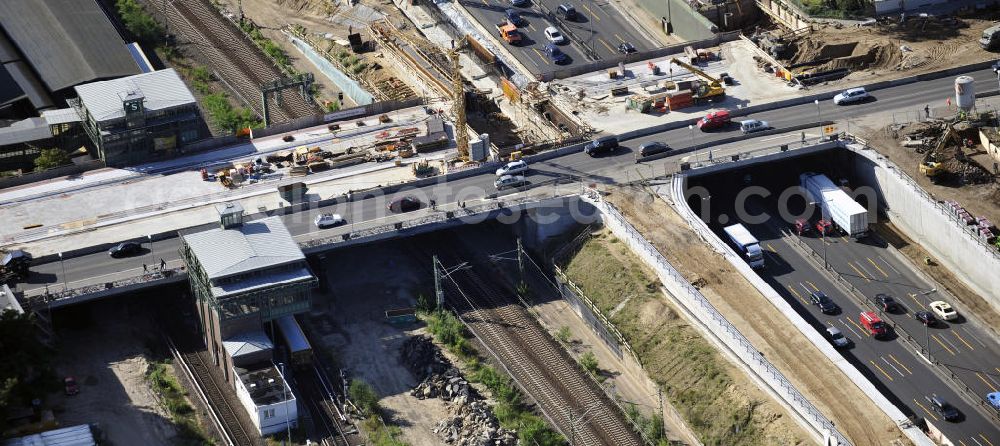 Aerial image Berlin - Baustelle Autobahn-Brücke Spanauer Damm. Construction site motorway / highway bridge Spandauer Damm.